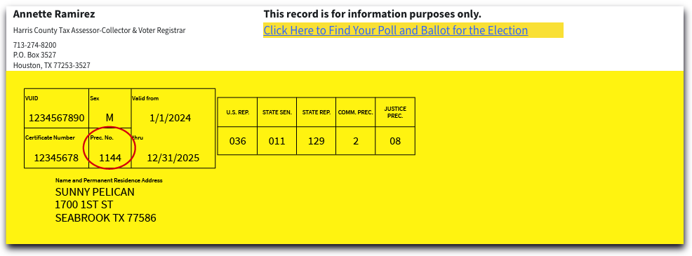 Sunny Pelican SAMPLE Voter Registration